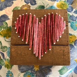 Primitives by Kathy Pink Yarn & Nail String Art Heart Sign- Rustic Wood Decor